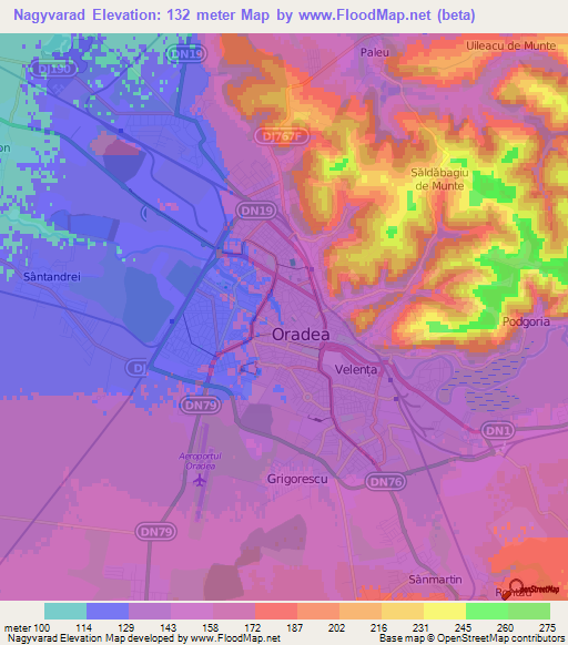 Nagyvarad,Hungary Elevation Map