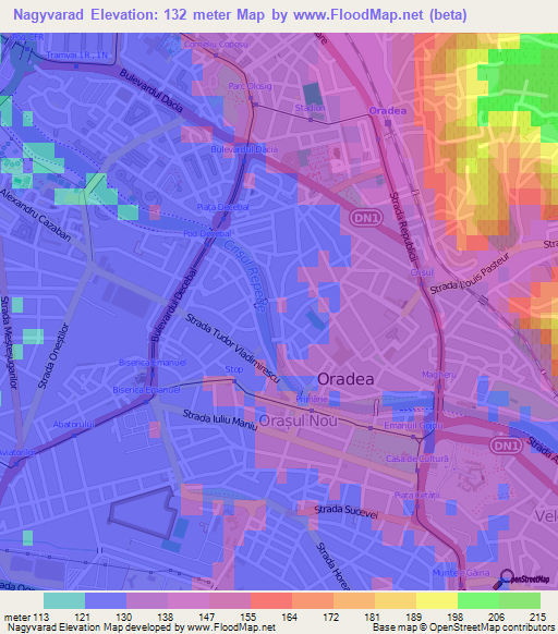 Nagyvarad,Hungary Elevation Map