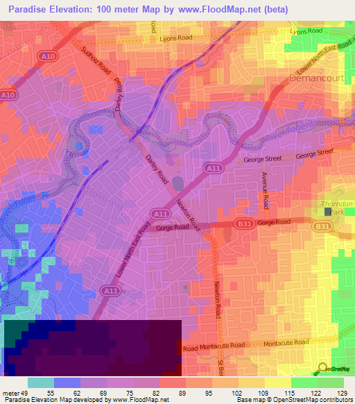 Paradise,Australia Elevation Map
