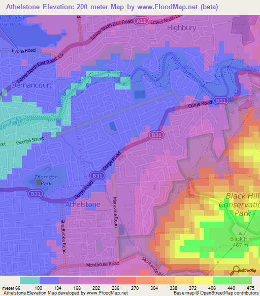 Athelstone,Australia Elevation Map
