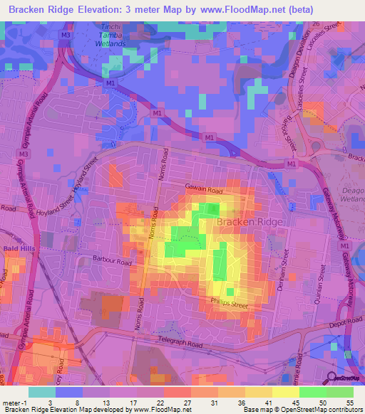 Bracken Ridge,Australia Elevation Map