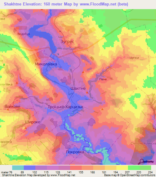 Shakhtne,Ukraine Elevation Map