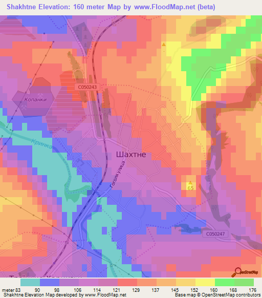 Shakhtne,Ukraine Elevation Map
