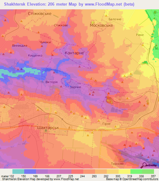 Shakhtersk,Ukraine Elevation Map