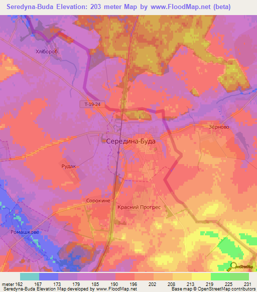 Seredyna-Buda,Ukraine Elevation Map