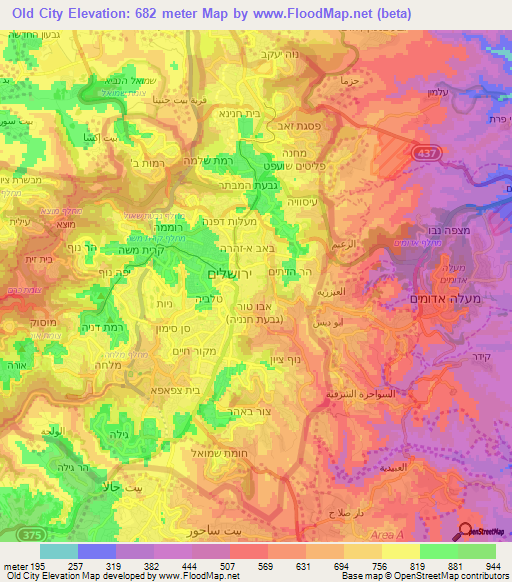 Old City,Israel Elevation Map