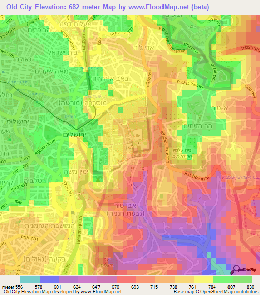 Old City,Israel Elevation Map