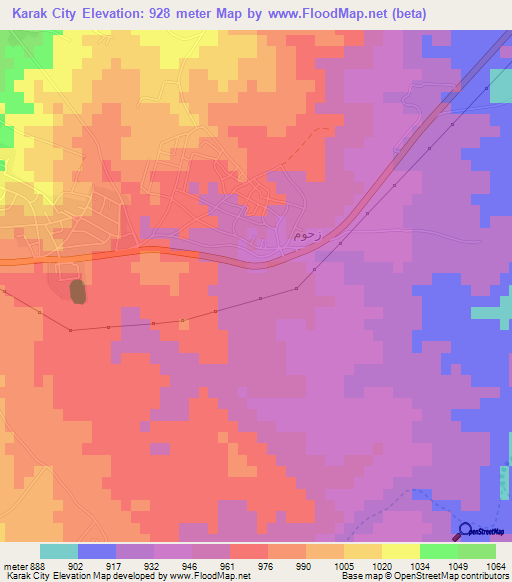 Karak City,Jordan Elevation Map