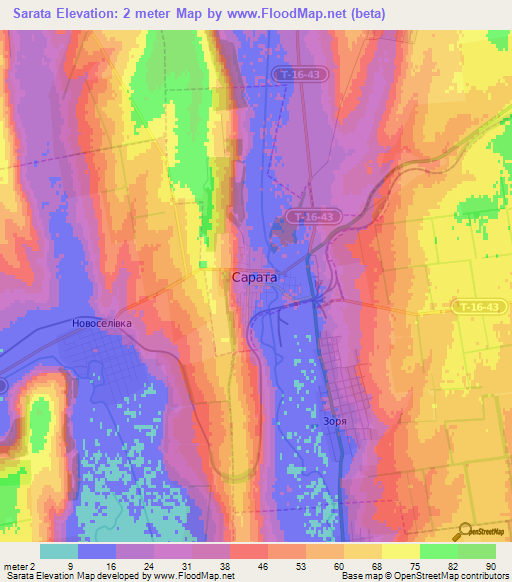 Sarata,Ukraine Elevation Map