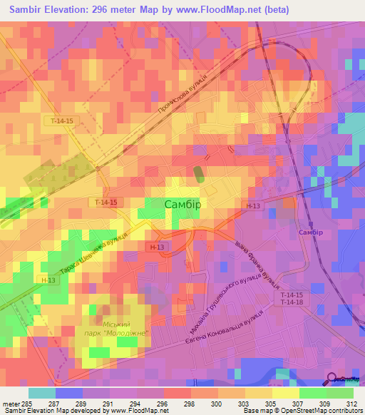 Sambir,Ukraine Elevation Map