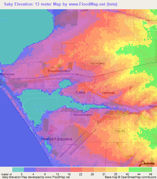 Saky,Ukraine Elevation Map