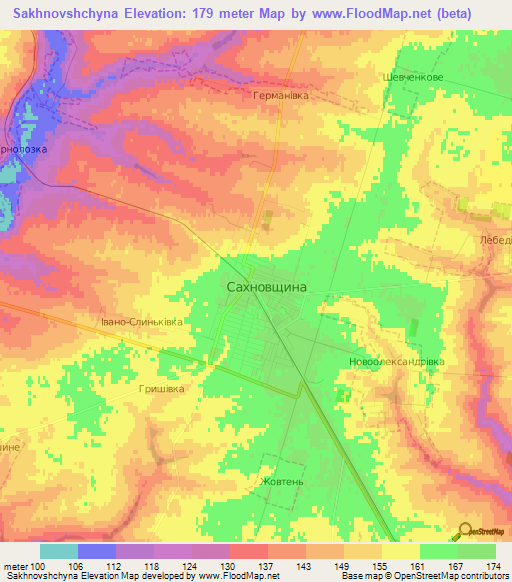 Sakhnovshchyna,Ukraine Elevation Map