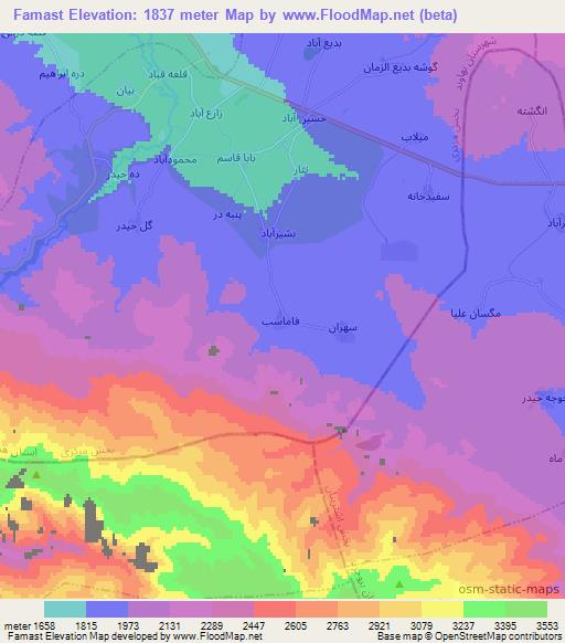 Famast,Iran Elevation Map