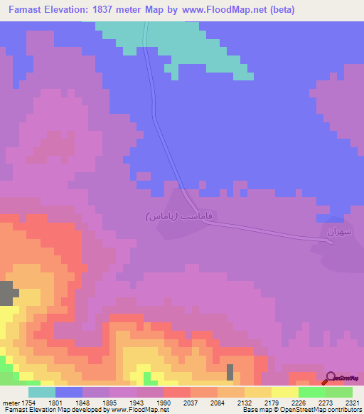 Famast,Iran Elevation Map