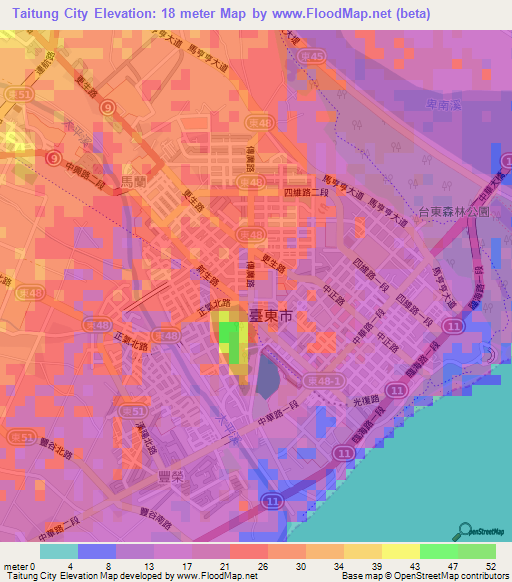 Taitung City,Taiwan Elevation Map