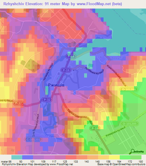 Rzhyshchiv,Ukraine Elevation Map