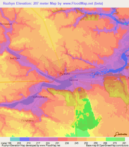 Ruzhyn,Ukraine Elevation Map