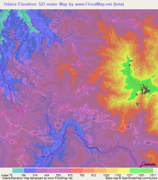 Odaira,Japan Elevation Map