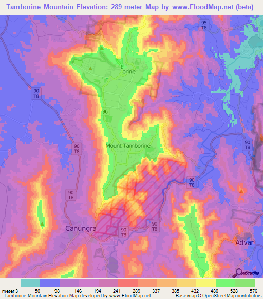 Tamborine Mountain,Australia Elevation Map