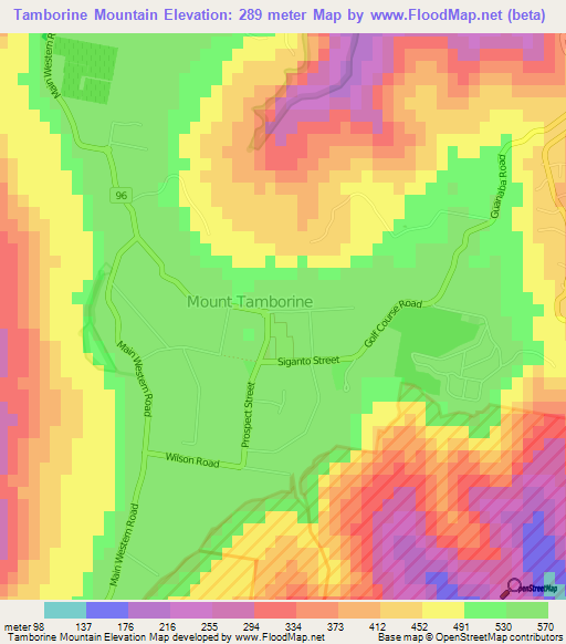 Tamborine Mountain,Australia Elevation Map