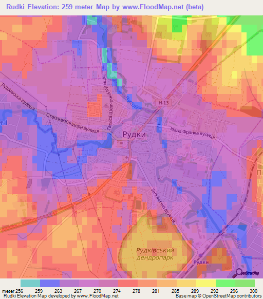 Rudki,Ukraine Elevation Map