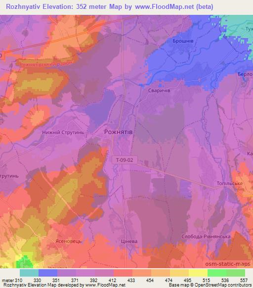 Rozhnyativ,Ukraine Elevation Map