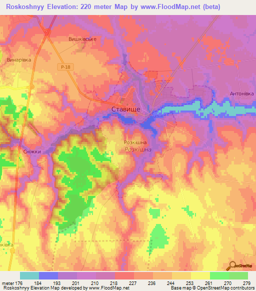 Roskoshnyy,Ukraine Elevation Map