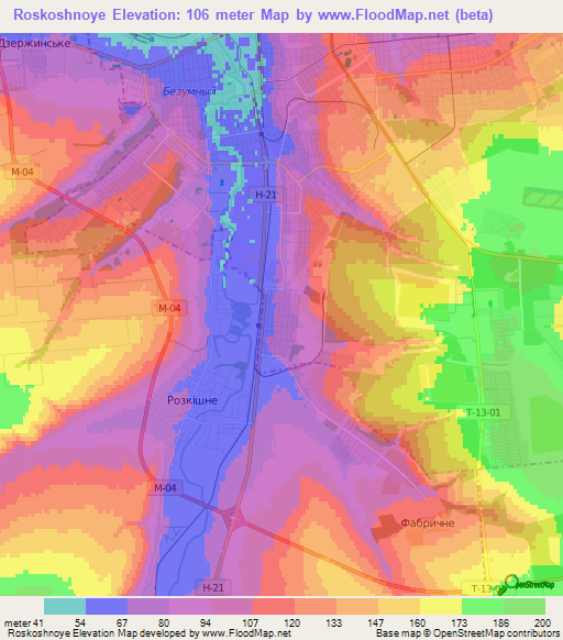 Roskoshnoye,Ukraine Elevation Map
