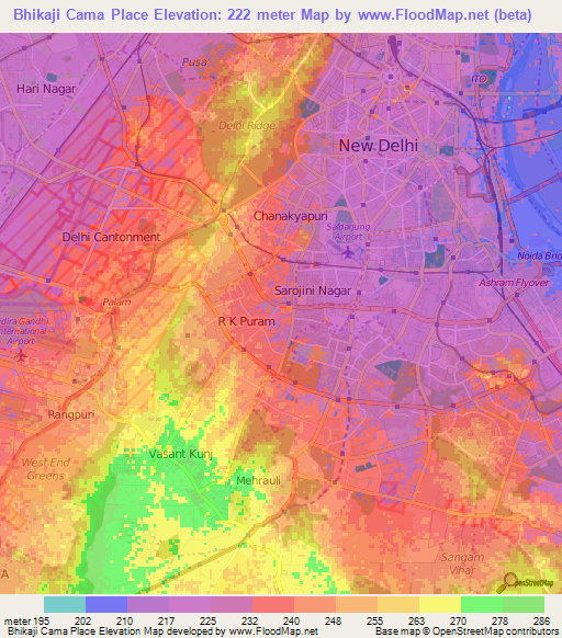 Bhikaji Cama Place,India Elevation Map