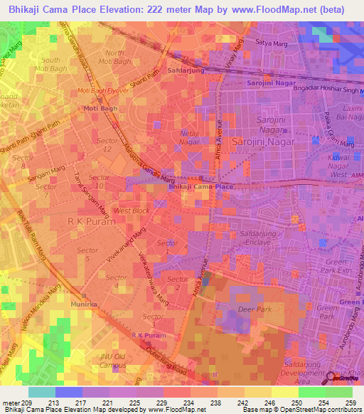 Bhikaji Cama Place,India Elevation Map