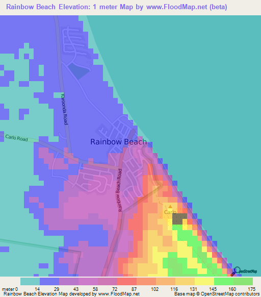 Rainbow Beach,Australia Elevation Map