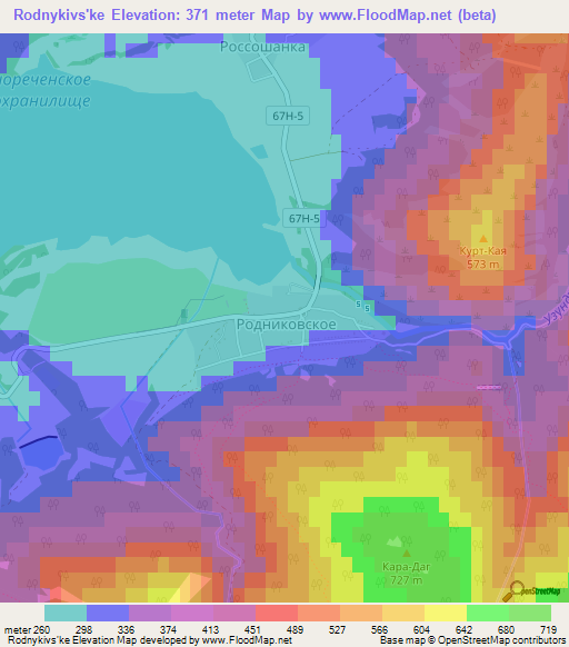Rodnykivs'ke,Ukraine Elevation Map