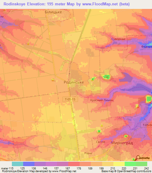 Rodinskoye,Ukraine Elevation Map