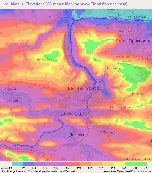 kv. Akacija,Bulgaria Elevation Map