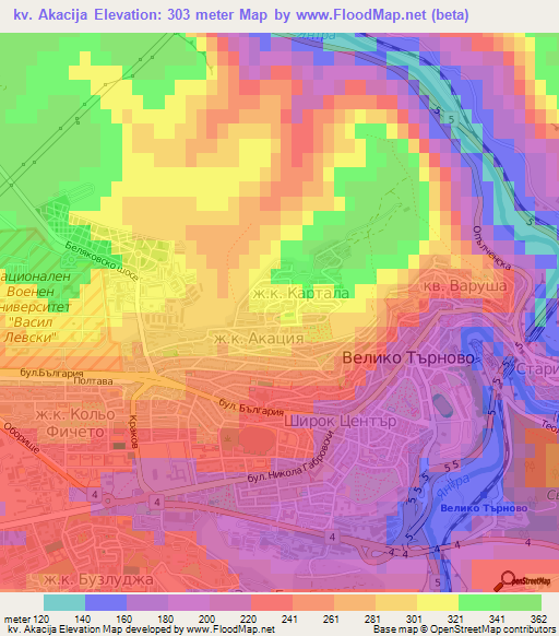 kv. Akacija,Bulgaria Elevation Map