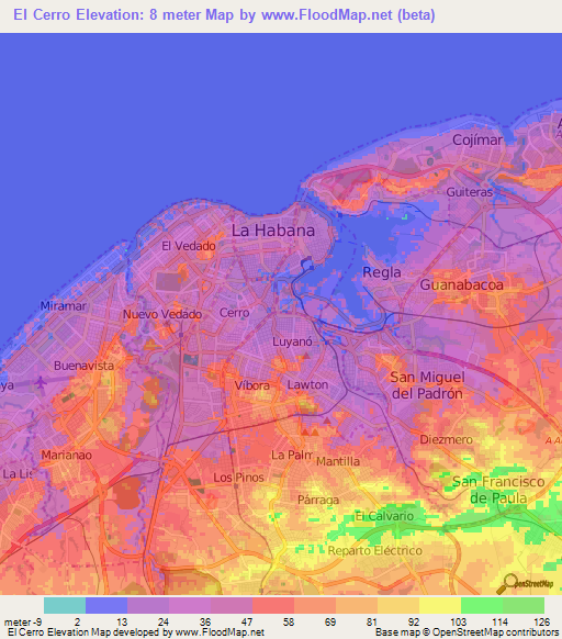 El Cerro,Cuba Elevation Map