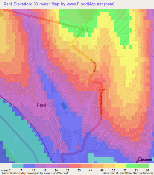Reni,Ukraine Elevation Map