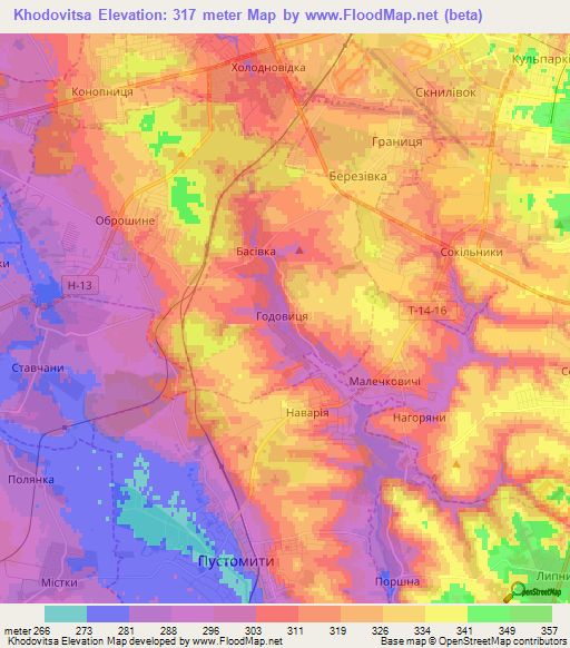 Khodovitsa,Ukraine Elevation Map