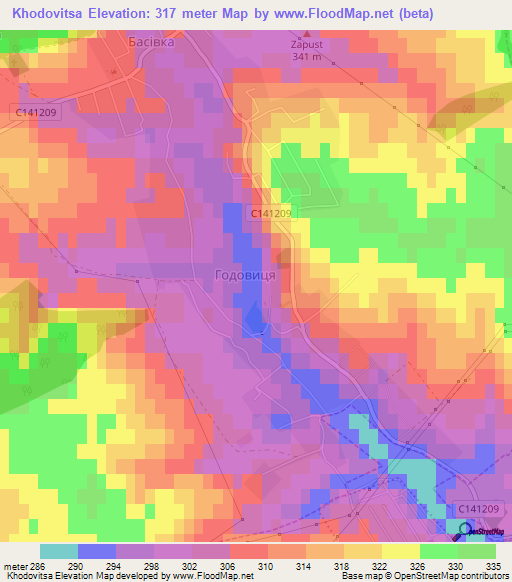 Khodovitsa,Ukraine Elevation Map