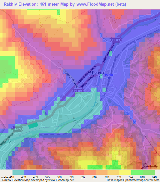 Rakhiv,Ukraine Elevation Map