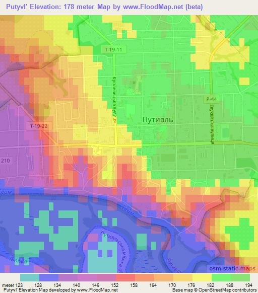 Putyvl',Ukraine Elevation Map