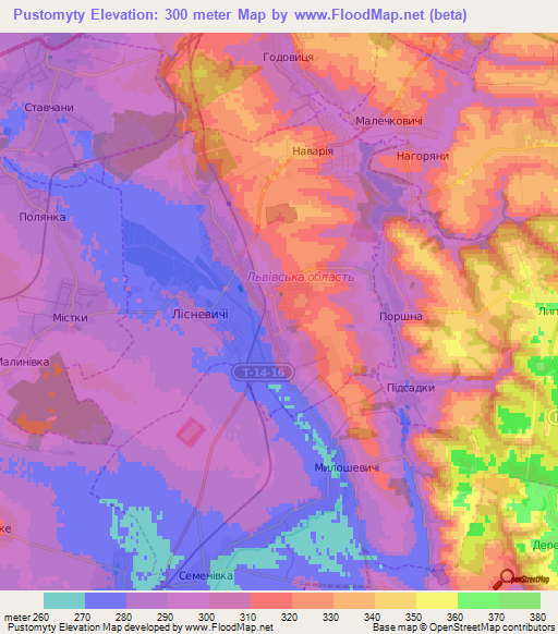 Pustomyty,Ukraine Elevation Map