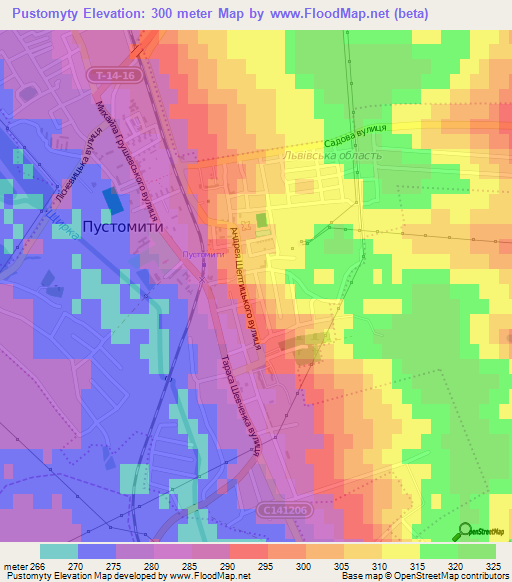 Pustomyty,Ukraine Elevation Map