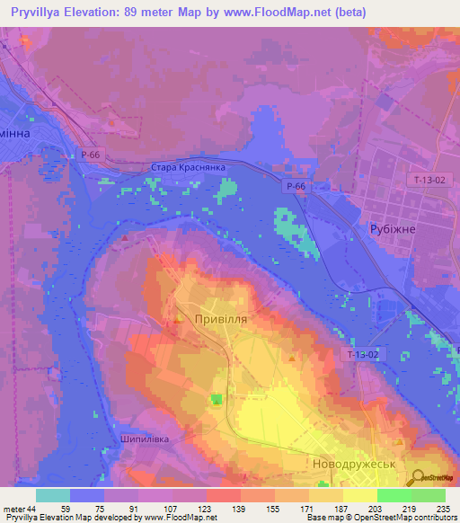 Pryvillya,Ukraine Elevation Map
