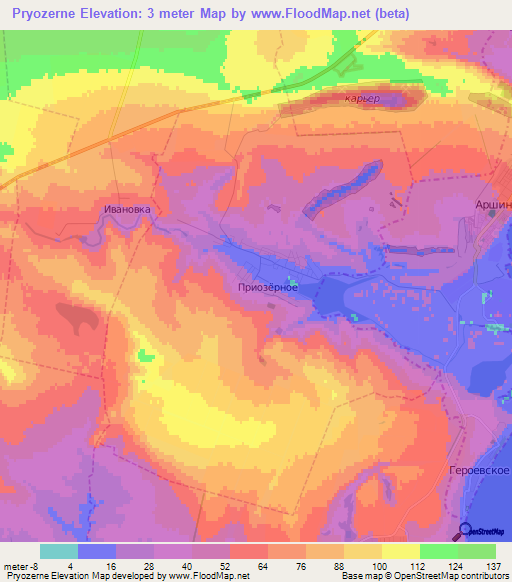 Pryozerne,Ukraine Elevation Map
