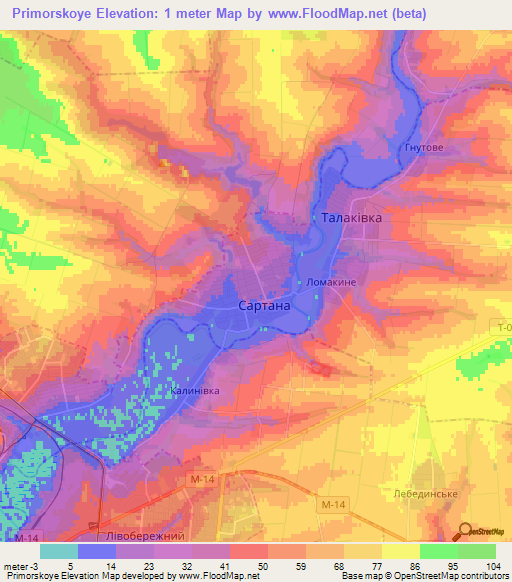 Primorskoye,Ukraine Elevation Map