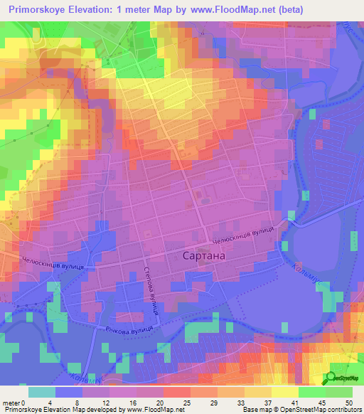 Primorskoye,Ukraine Elevation Map