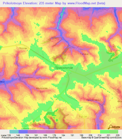 Prikolotnoye,Ukraine Elevation Map