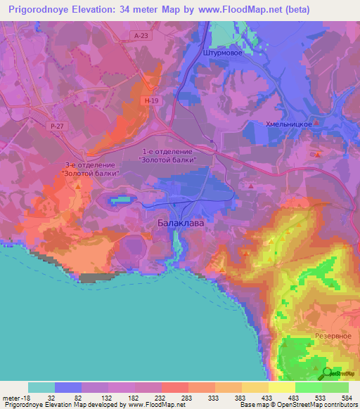 Prigorodnoye,Ukraine Elevation Map