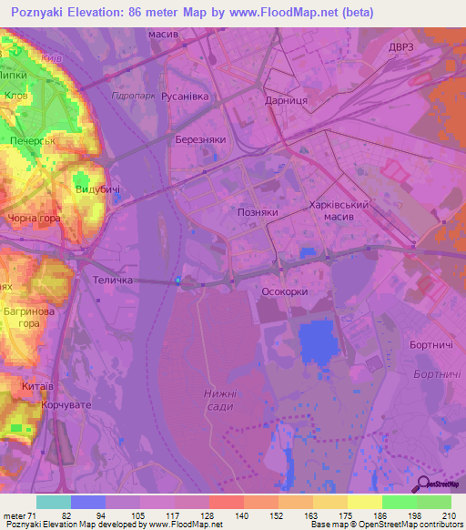 Poznyaki,Ukraine Elevation Map